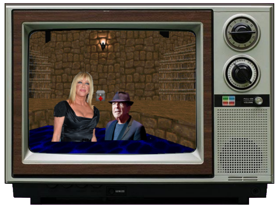 Leonard Cohen and Suzanne Somers in a hottub in MAP14
of Doom II